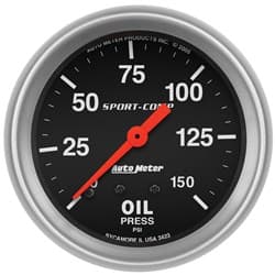 SPORT-COMP 2-5/8" OIL PRESSURE 0-150PSI, MECHANICAL, 10FT AUTO METER - 3423