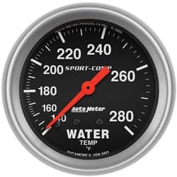 SPORT-COMP 2-5/8" WATER TEMP 140-280Â°F, MECHANICAL, 6FT AUTO METER - 3431