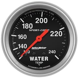 SPORT-COMP 2-5/8" WATER TEMP 120-240Â°F, MECHANICAL, 6FT AUTO METER - 3432