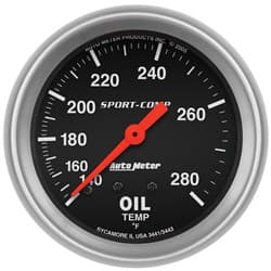 SPORT-COMP 2-5/8" OIL TEMP 140-280Â°F, MECHANICAL, 6FT AUTO METER - 3441