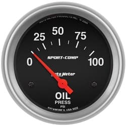 SPORT-COMP 2-5/8" OIL PRESS 0-100PSI, SHORT SWEEP ELECTRIC AUTO METER - 3522