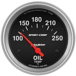 SPORT-COMP 2-5/8" OIL TEMP 100-250Â°F, SHORT SWEEP ELECT AUTO METER - 3542