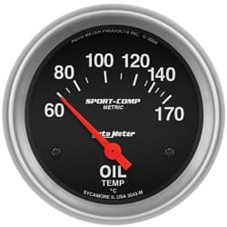 SPORT-COMP 2-5/8" OIL TEMP 60-170Â°C, SHORT SWEEP ELECT AUTO METER - 3543-M