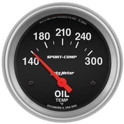 SPORT-COMP 2-5/8" OIL TEMP 140-300Â°F, SHORT SWEEP ELECT AUTO METER - 3543