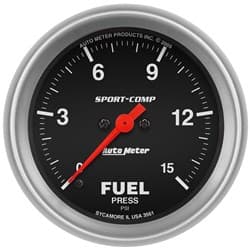 SPORT-COMP 2-5/8" FUEL PRESS 0-15PSI, FULL SWEEP ELECTRIC AUTO METER - 3561