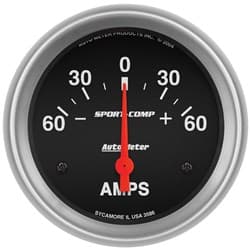 SPORT-COMP 2-5/8" AMMETER +/- 60AMPS, SHORT SWEEP ELECT AUTO METER - 3586