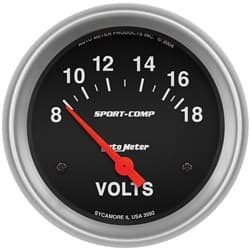 SPORT-COMP 2-5/8" VOLT METER 8-18 VOLTS, SHORT SWEEP ELECT AUTO METER - 3592