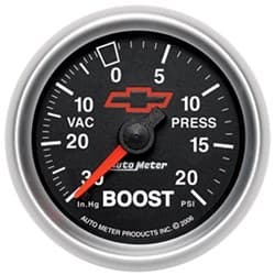 2-1/16" MECH. BOOST/VAC 30PSI BLACK FACE, GM CHEVY BOWTIE AUTO METER / 3607-00406