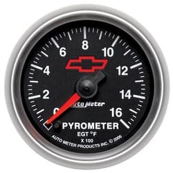 2-1/16" PYROMETER KIT 1600F BLACK FACE, GM CHEVY BOWTIE AUTOMETER / 3644-00406