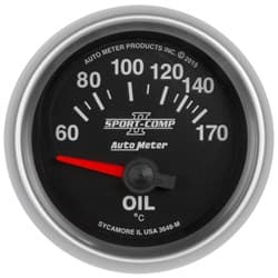 2-1/16" OIL TEMP 60-170'C SPORT-COMP II, SS ELECTRIC AUTO METER - 3648-M