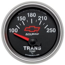 2-1/16" TRANS TEMP 100-250F BLACK FACE, GM CHEVY BOWTIE AUTOMETER / 3649-00406