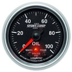 2-1/16" OIL PRESSURE 0-100 PSI SPORT COMP 2 PEAK WARN & MEM AUTOMETER / 3652