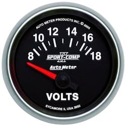 2-1/16 VOLTMETER, 8-18V SHORT 2-1/16  SPORT-COMP II AUTO METER - 3692