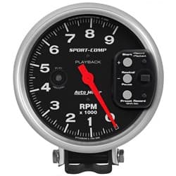SPORT-COMP 5" TACHO 9,000RPM PEDESTAL MOUNT, PLAYBACK AUTO METER - 3966