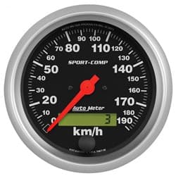 SPORT-COMP 3-3/8 SPEEDO 190KPH IN DASH, ELECTRONIC KPH KMH AUTO METER - 3987-M