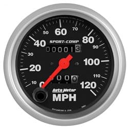 SPORT-COMP 3-3/8 SPEEDO 120MPH IN-DASH, MECHANICAL, WHEEL ODO AUTO METER - 3992