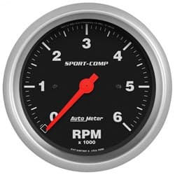 SPORT-COMP 3-3/8" TACHOMETER 0-6,000RPM, IN-DASH AUTO METER - 3996