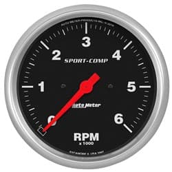 SPORT-COMP 5" TACHOMETER 0-6,000RPM, IN-DASH AUTO METER - 3997