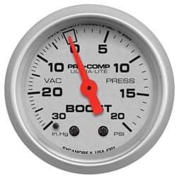 ULTRA-LITE 2-1/16" BOOST/VAC 30 IN/HG - 20 PSI, MECH, 10FT AUTO METER - 4301