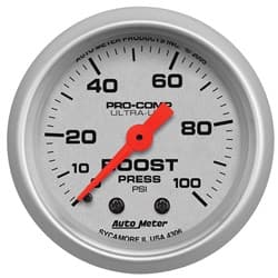 ULTRA-LITE 2-1/16" BOOST GAUGE 0-100PSI, MECHANICAL, 10FT AUTO METER - 4306
