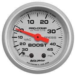 ULTRA-LITE 2-1/16" BOOST/VAC 30 IN/HG - 45 PSI, MECH, 10FT AUTO METER - 4308
