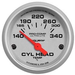 ULTRA-LITE 2-1/16" C/HEAD TEMP 140-340Â°F, SHORT SWEEP ELECT AUTO METER - 4336