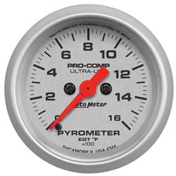 ULTRA-LITE 2-1/16" PYROMETER 0-1600Â°F, FS ELECT, 10' PROBE AUTO METER - 4344