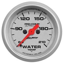 ULTRA-LITE 2-1/16" WATER TEMP 60-210Â°F, FULL SWEEP ELECT AUTO METER - 4369