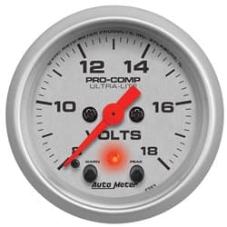 ULTRA-LITE 2-1/16" VOLT METER 8-18V, FULL SWEEP ELECTRIC AUTO METER - 4383