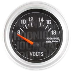 HOONIGAN 2-1/16" VOLT METER 8-18V, SHORT SWEEP ELECTRIC AUTO METER - 4391-09000