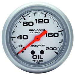 ULTRA-LITE 2-5/8" OIL PRESS 0-200PSI, MECHANICAL, 10FT AUTO METER - 4422