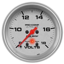 ULTRA-LITE 2-5/8" VOLT METER 8-18V, FS ELECT, PEAK & WARN AUTO METER - 4483