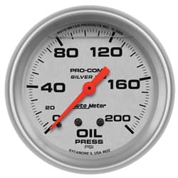 ULTRA-LITE 2-5/8" OIL PRESS 0-200PSI, MECH, LIQUID FILLED AUTO METER - 4622