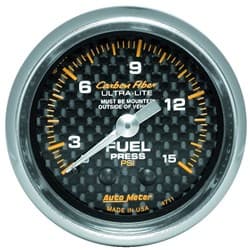 CARBON FIBER 2-1/16 FUEL PRESS 0-15PSI, MECHANICAL AUTO METER - 4711