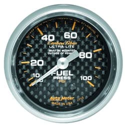 CARBON FIBER 2-1/16 FUEL PRESS 0-100PSI, MECHANICAL AUTO METER - 4712