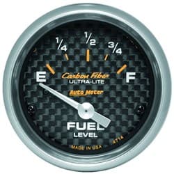 CARBON FIBER 2-1/16 FUEL LEVEL 0-90 OHM, SHORT SWEEP ELECTRIC AUTO METER - 4714