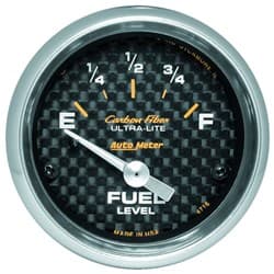 CARBON FIBER 2-1/16 FUEL LEVEL 240-33 OHM, SHORT SWEEP ELECT. AUTO METER - 4716