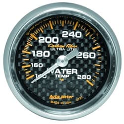 CARBON FIBER 2-1/16 WATER TEMP 140-280Â°F, MECHANICAL, 6FT AUTO METER - 4731