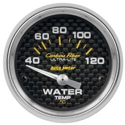 CARBON FIBER 2-1/16 WATER TEMP 40-120Â°C, SHORT SWEEP ELECT AUTO METER - 4737-M
