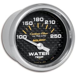 CARBON FIBER 2-1/16 WATER TEMP 100-250Â°F, SHORT SWEEP ELECT. AUTO METER - 4737