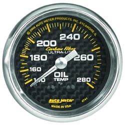 CARBON FIBER 2-1/16 OIL TEMP 140-280Â°F, MECHANICAL, 6FT AUTO METER - 4741