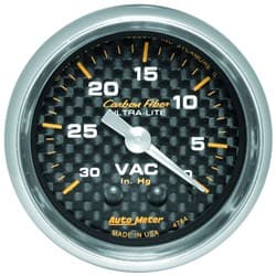 CARBON FIBER 2-1/16 VACUUM 0-30 IN/HG, MECHANICAL, 10FT AUTO METER - 4784