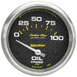 CARBON FIBER 2-5/8" OIL PRESS 0-100PSI, SHORT SWEEP ELECTRIC AUTO METER - 4827