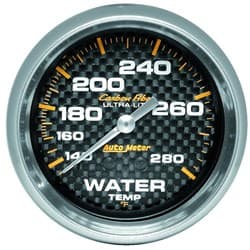 CARBON FIBER 2-5/8" WATER TEMP 140-280Â°F, MECHANICAL, 6FT AUTO METER - 4831