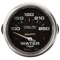 CARBON FIBER 2-5/8" WATER TEMP 100-250Â°F, SHORT SWEEP ELECT. AUTO METER - 4837