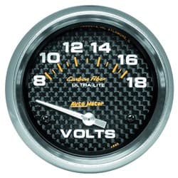 CARBON FIBER 2-5/8" VOLTMETER 8-18 VOLTS, SHORT SWEEP ELECT. AUTO METER - 4891