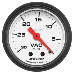 PHANTOM 2-1/16" VACUUM GAUGE 0-30 IN/HG, MECHANICAL, 10FT AUTO METER - 5784