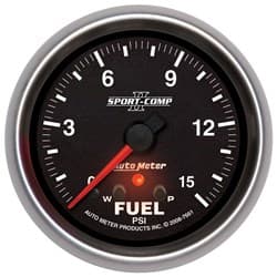 SPORT-COMP II 2-5/8 FUEL PRESS 0-15PSI, FSE, PEAK & WARNING AUTO METER - 7661