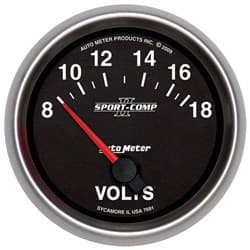 SPORT-COMP II 2-5/8" VOLTMETER 8-18V, SHORT SWEEP ELECTRIC AUTO METER - 7691