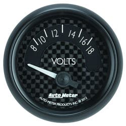 GT SERIES 2-1/16" VOLTMETER 8-18 VOLTS, SHORT SWEEP ELECT. AUTO METER / 8092